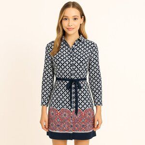 NWT dm collection black pink white 3/4 length sleeve button up dress mini casual